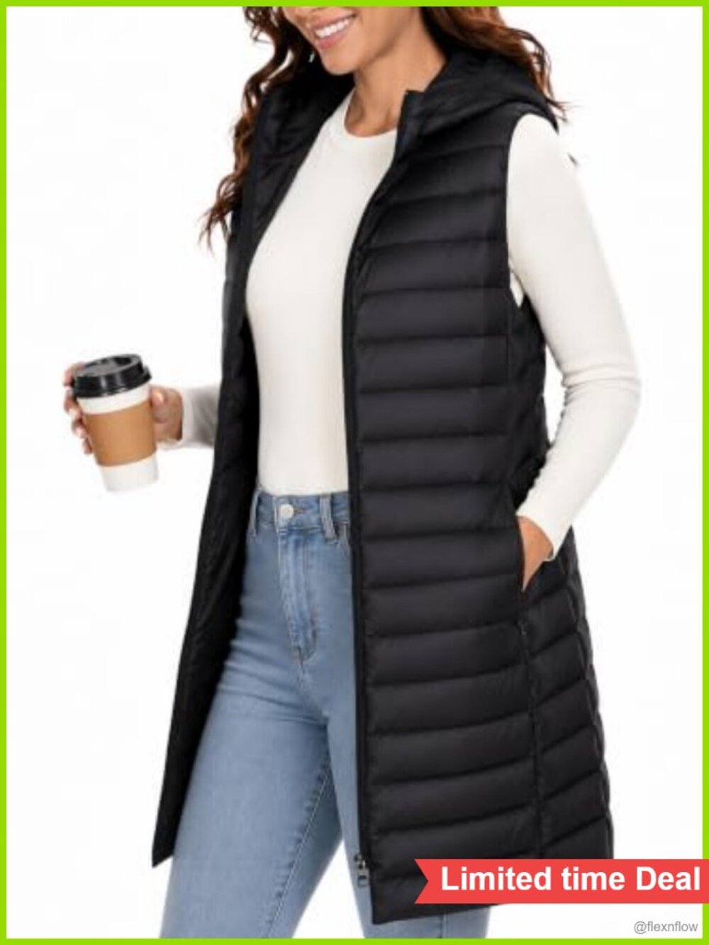 Women's Long Puffer Vest Sleeveless Down Hooded Winter Coat